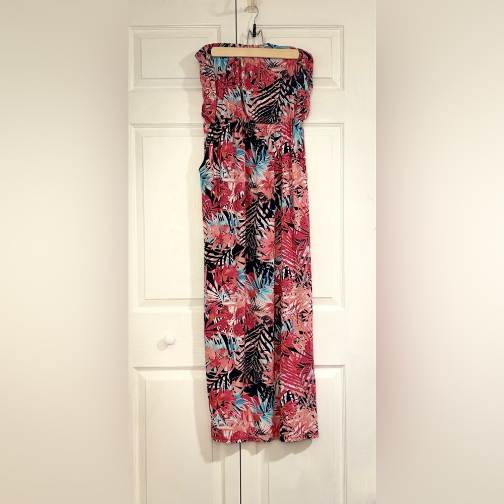 Trixxi Women's Tropical/Floral Maxi Dress-Strapless with pockets! SIZE MED. EUC